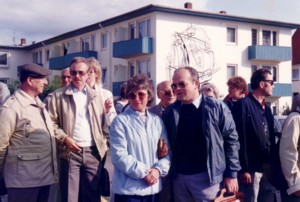 Vor der Abfahrt zum Schiffsausflug nach Dänemark, von links: Kurt Ehret, Peter Bittroff, Martha und Georg Engelhardt