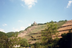 Blick auf die Matthiaskapelle, umgeben von Weinbergen